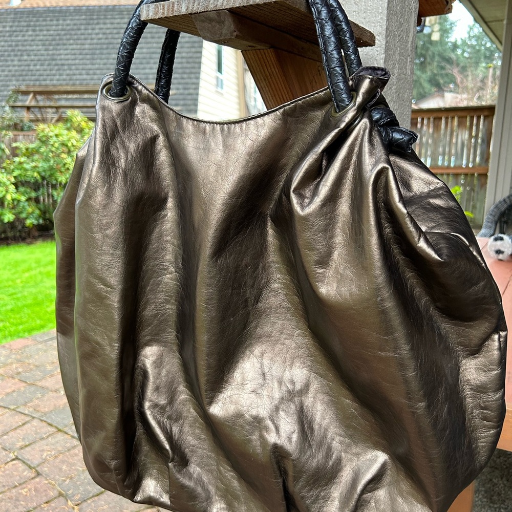 Nordstrom tote gold/bronze tone  weave handles length 16.5”